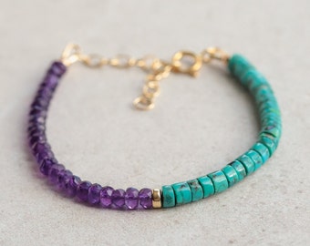 Amethyst and turquoise bracelet | 4mm Amethyst bracelet | Arizona turquoise | amethyst beaded bracelet | gift for her
