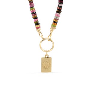 Mixed Tourmaline Beaded Necklace | Watermelon tourmaline necklace | [ENMP1147] Multi color tourmaline | AAA Tourmaline necklace Evil eye combo