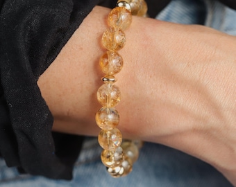 AAAA+ Citrine Bracelet, Citrine Stretch Bracelet | [EBCM1873] Rare citrine AAA 10mm November Birthstone, Handmade Jewelry, Citrine