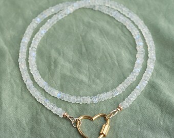 AAAA+ Rainbow Moonstone Necklace | Moonstone carabiner necklace | Moonstone beaded necklace choker | June birthstone | Moonstone jewelry