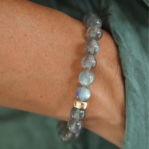 14K GOLD Labradorite Bracelet, 8mm Labradorite Bracelet, [EBLM1128] Highest quality Labradorite jewelry | Beaded Labradorite Bracelet