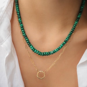 14K GOLD Malachite Necklace | Statement Malachite Necklace | [ENMP1191] Malachite gold jewelry | Healing malachite jewelry
