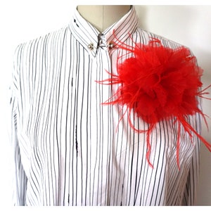 Organza and feather flower brooch. image 7