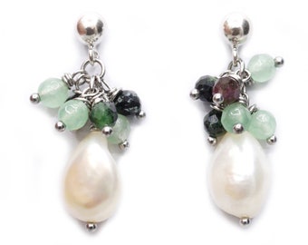 Silver earrings 925/1000: baroque pearl (4 styles).