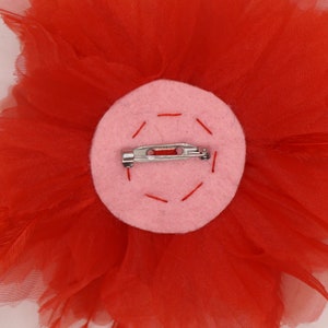 Organza and feather flower brooch. image 6