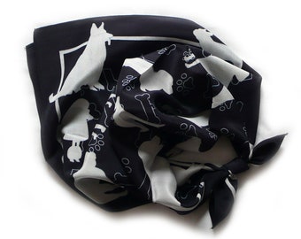 Foulard carré crêpe en 100% Soie. 52CMx52CM. Couleur Gris, Noir, Ivoire.