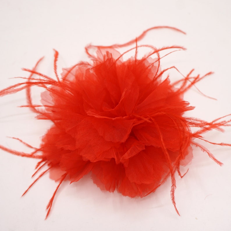 Organza and feather flower brooch. image 4