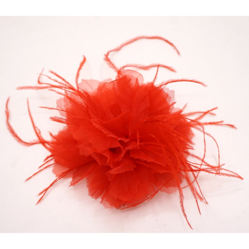 Organza and feather flower brooch. image 5