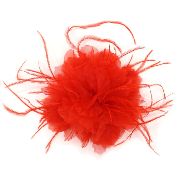 Organza and feather flower brooch.