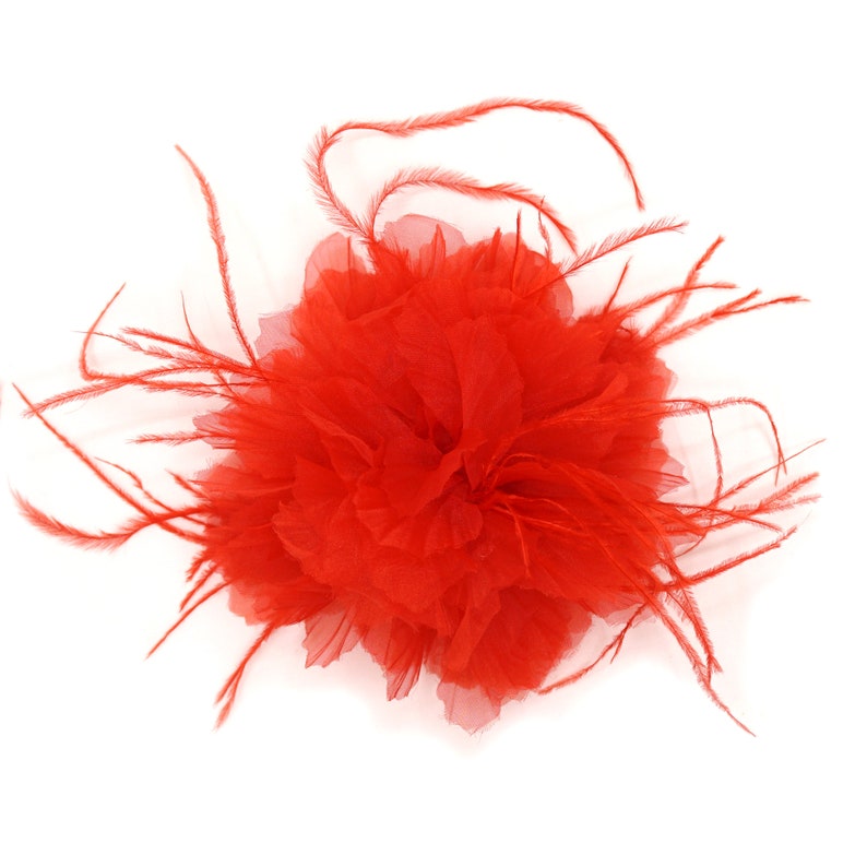Organza and feather flower brooch. image 1