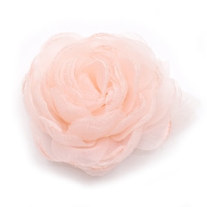 Flower brooch in organza and muslin, colors: Peach, Camel, Grey, Black, Green, Blue, Salmon, Pink, Cream yellow.