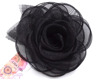 Broche de flor de organza, 5 colores: negro, rojo, gris, amarillo, rosa.