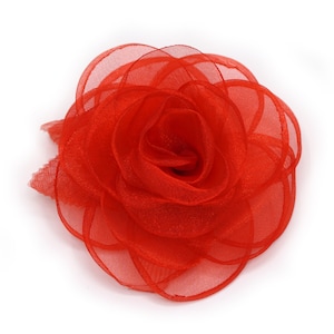 Spilla fiore in tessuto organza, 5 colori blu navy, rosso, fucsia, rosa, salmone. Rouge