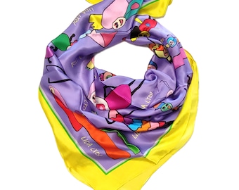 Pañuelo cuadrado en raso 100% Seda. 90CMx90CM. Color violeta.