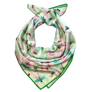 Square scarf in 100% Silk satin. 90CM x 90CM. Turquoise and Green color.