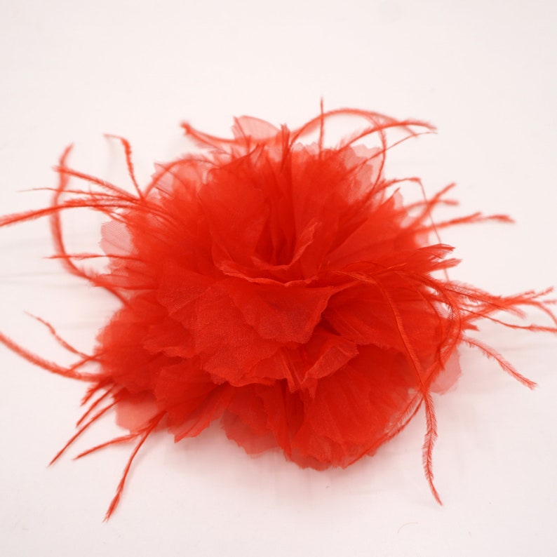 Organza and feather flower brooch. image 2