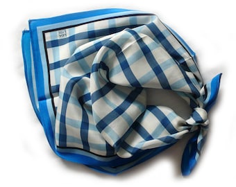 Bufanda cuadrada de crepé 100% seda, 52 cm x 52 cm, estampado: cuadros vichy, imagen.