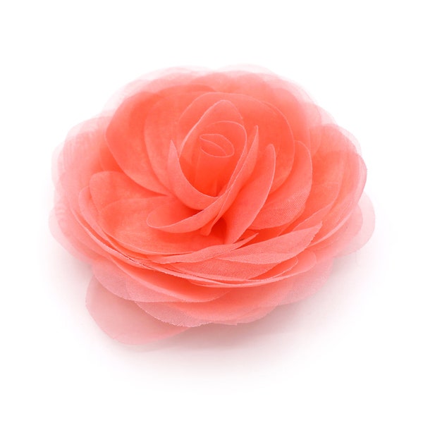 Organza flower brooch, orange color. Diameter 8cm.