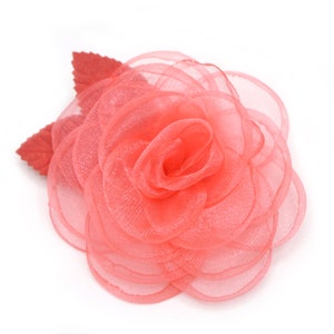 Spilla fiore in tessuto organza, 5 colori blu navy, rosso, fucsia, rosa, salmone. Saumon