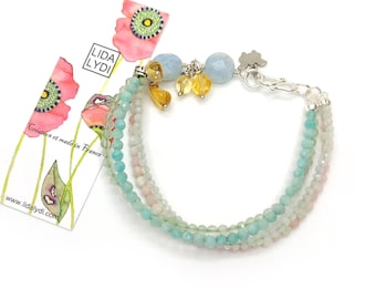 Pulsera Géminis (2 estilos): Aguamarina, Citrino. Piedra de nacimiento de junio.