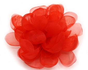 Multicolor organza Nymphéa brooch (red, pink, blue, ivory, grey, black).