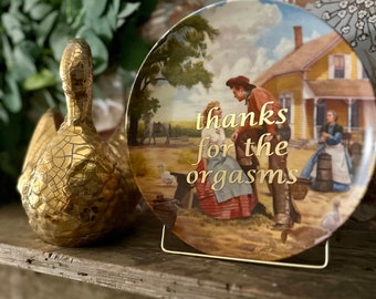 Thanks for the orgasm vintage plate. Inappropriate gift. Knick Knacks & Figurines. Swear word art. unique gifts.