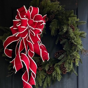 The Mrs. Claus Red & White Christmas Tree Topper-Lantern Topper, Bow for Wreath, Mailbox Bow, Holiday Bow