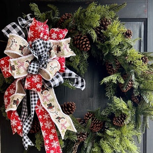 The Frosty Snowman Red, Black, & White Winter Tree Topper Bow XL streamers, snowflake, staircase, lantern topper, snowmen image 1