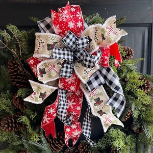 The Frosty Snowman Red, Black, & White Winter Tree Topper Bow XL streamers, snowflake, staircase, lantern topper, snowmen image 3