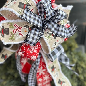 The Frosty Snowman Red, Black, & White Winter Tree Topper Bow XL streamers, snowflake, staircase, lantern topper, snowmen image 10