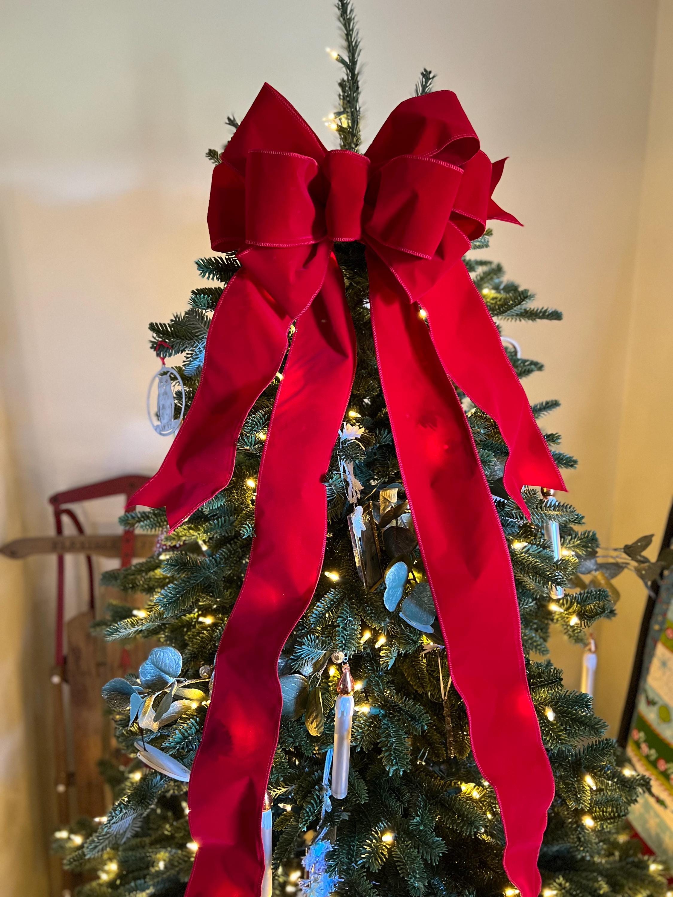 The Classic Vintage Red Velvet XL Christmas Tree Topper Bow With Long ...