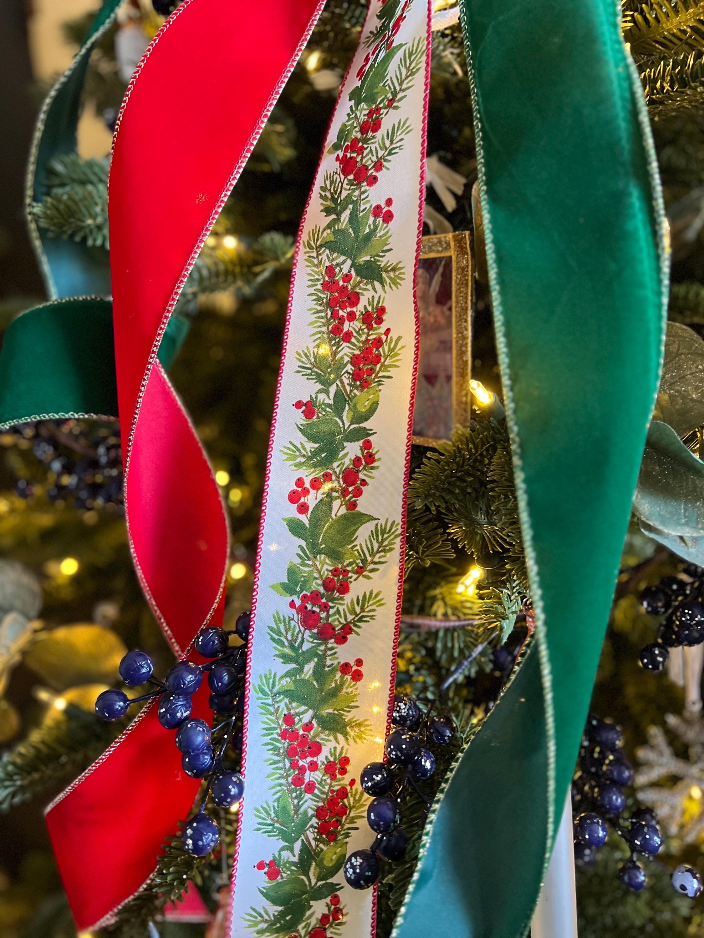 The Hollie Green, Red Christmas Tree Topper Bow With Long Streamers - Etsy