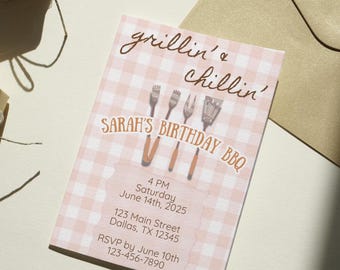 Backyard BBQ Birthday Invitation & Itinerary Template | Grillin’ And Chillin’ Birthday Party Invite | Summer BBQ Cookout Celebration