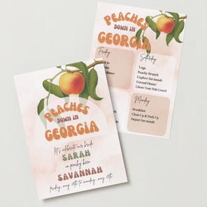 Peachy Savannah Georgia Bachelorette Invitation & Itinerary Template | Printable Southern Bachelorette Party Invite
