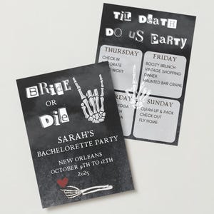 Bride or Die Bachelorette Invitation & Itinerary | Til Death Do Us Party | Spooky Gothic Bridal Shower | Printable Template