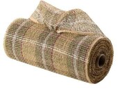 Poly Burlap Mesh - Plaid - Beige Moss Brown Cranberry Cream - 10 quot X 10 YD (RP8145)