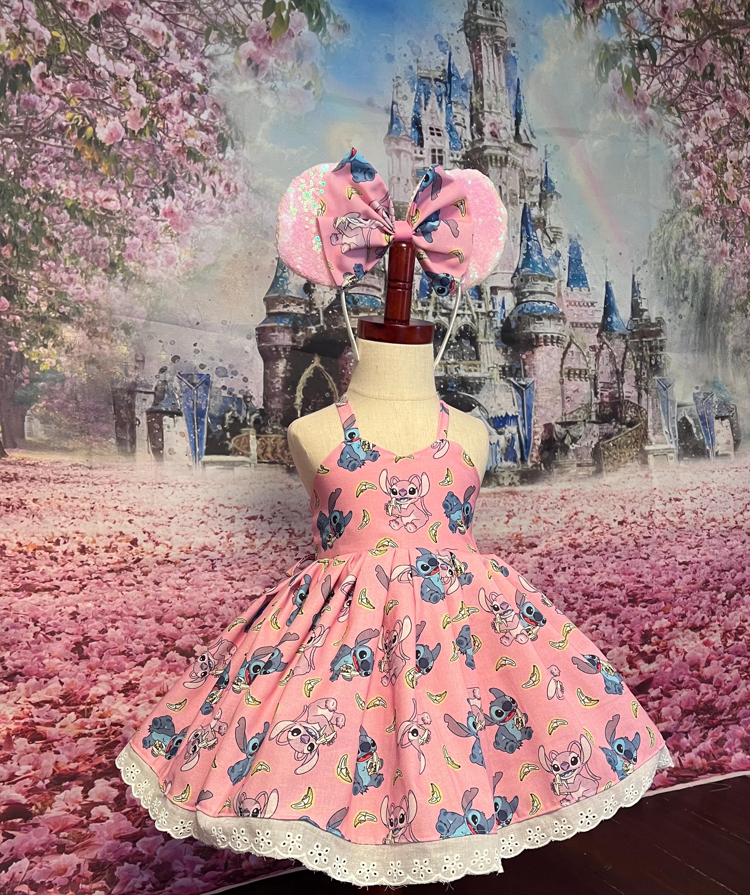 pink stitch dress Pink Stitch Sling Summer Dress, Angel Stitch Floral Women Sundress, Lilo and Stitch Inspired Dress, Disney Park Outfit, Kawaii Stitch D