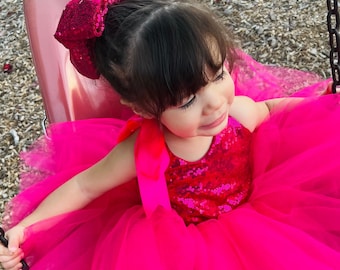 Hot pink tutu dress,birthday party dress,