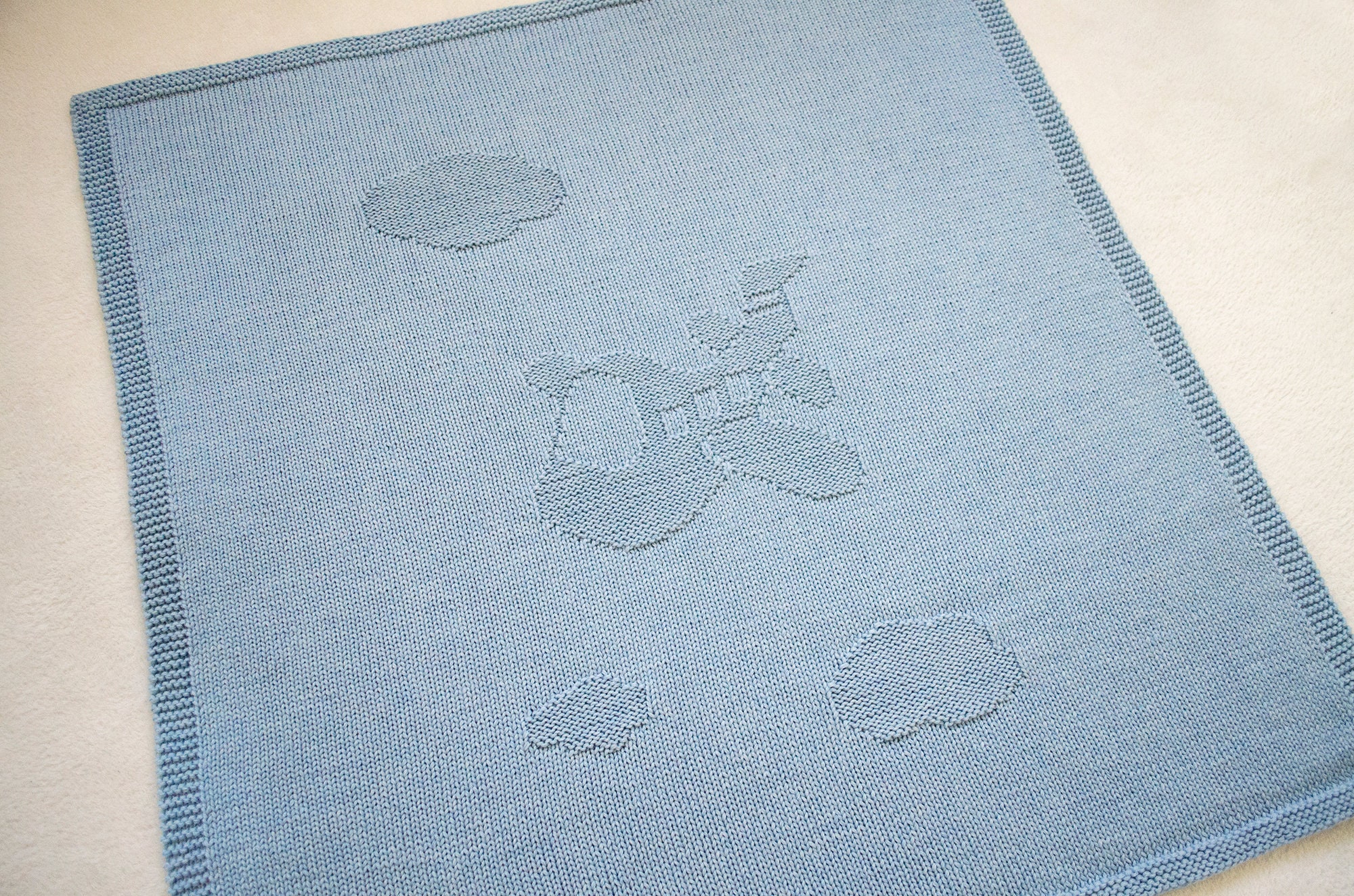 Airplane Baby Blanket Knit Baby Boy Wrap in Baby Blue Color Reversible Newborn Carrier Mommy to