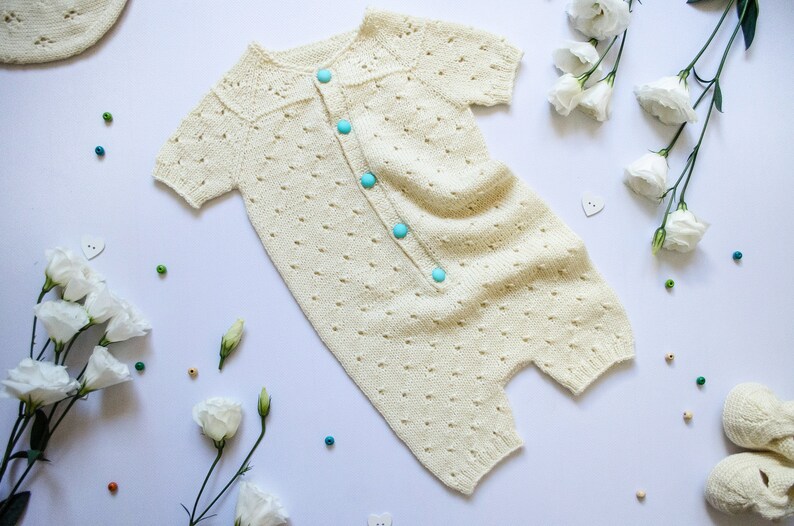 hat and sandals Take home outfit Baby baptism clothes Baby romper booties and hat set Ivory baby boy baptism outfit Knit baby girl romper