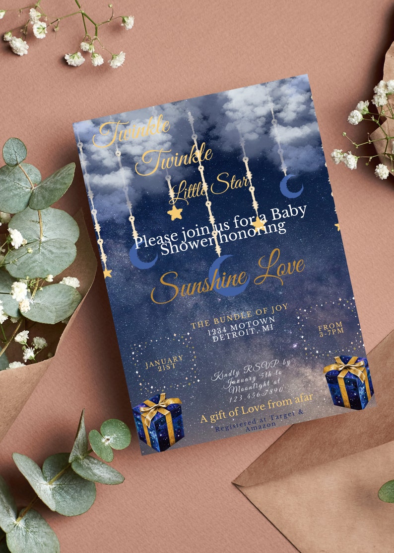 Twinkle Twinkle Little Star Baby Shower Invitation Digital Invitation Baby Shower Invitation Baby shower Evite Editable Baby