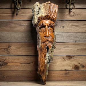 Hand Carved Wood Spirit: Cottonwood Bark Wall Art