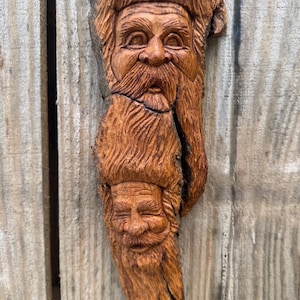 Hand Carved Wood Spirit: Two Face Cottonwood Bark Wall Art