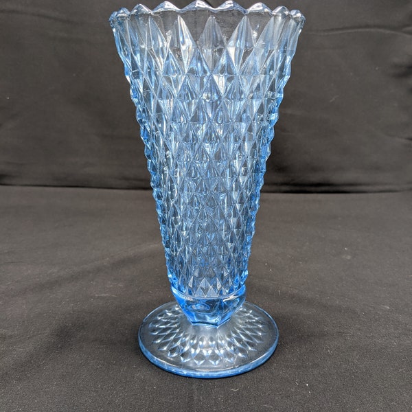 Blue Diamond Point Glass Footed Vase