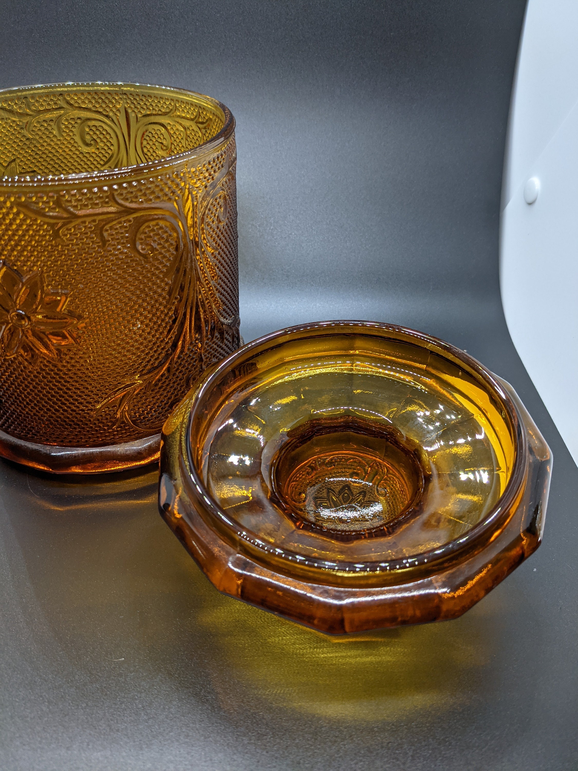 Amber Indiana Glass Tiara Canister Etsy