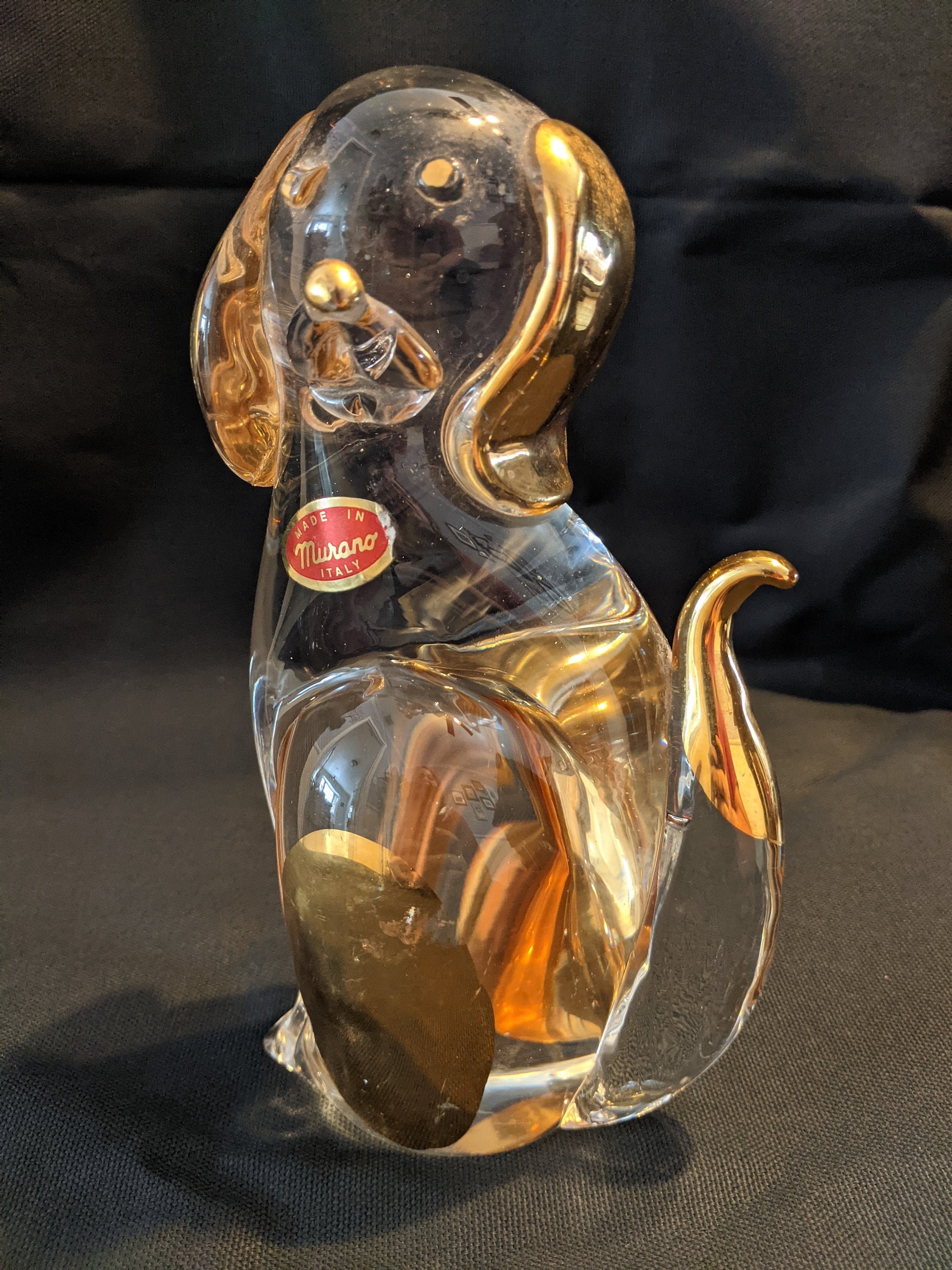 Vintage Murano Glass Dog Clear with Gold Accents Etsy
