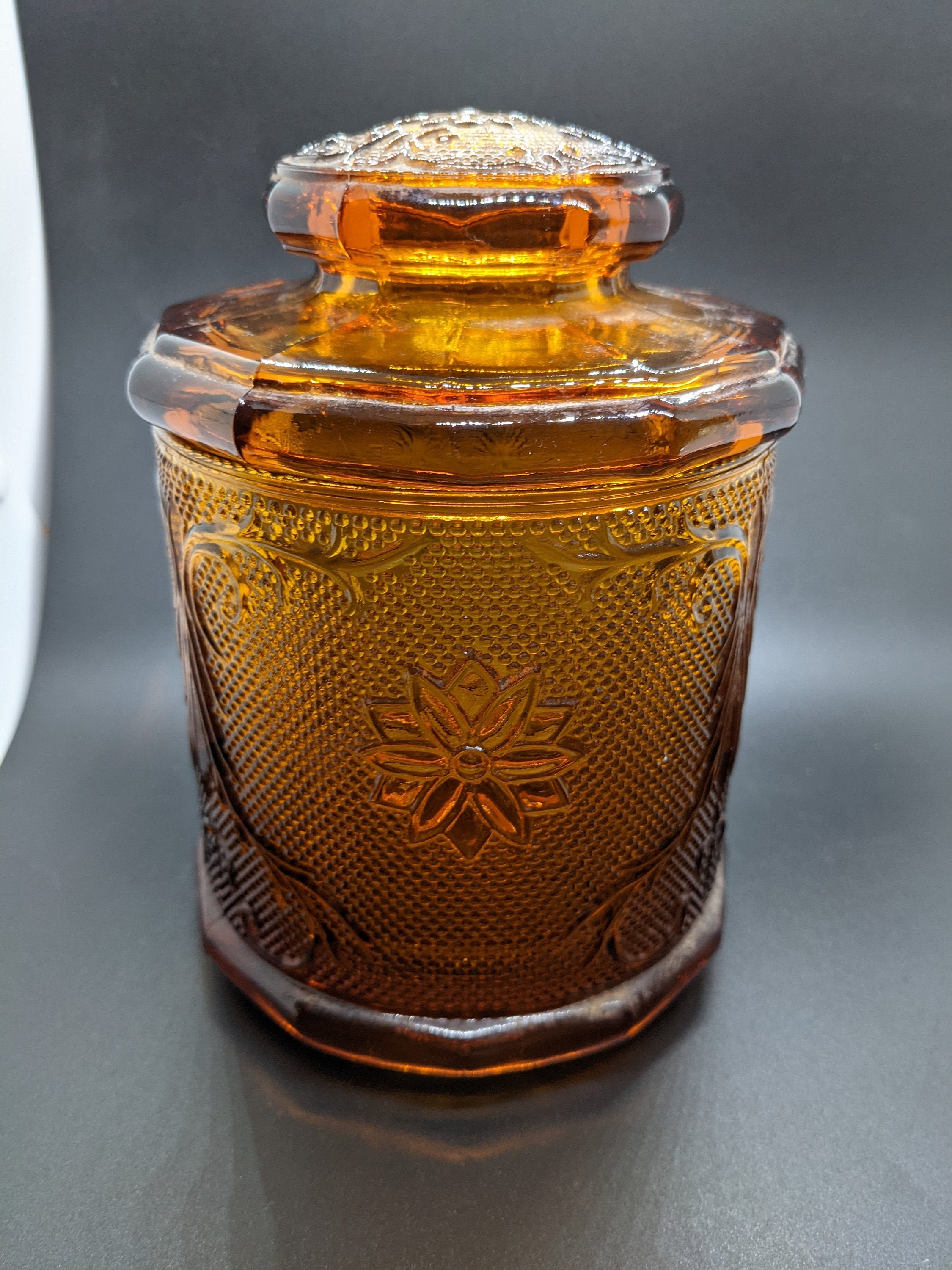 Amber Indiana Glass Tiara Canister Etsy