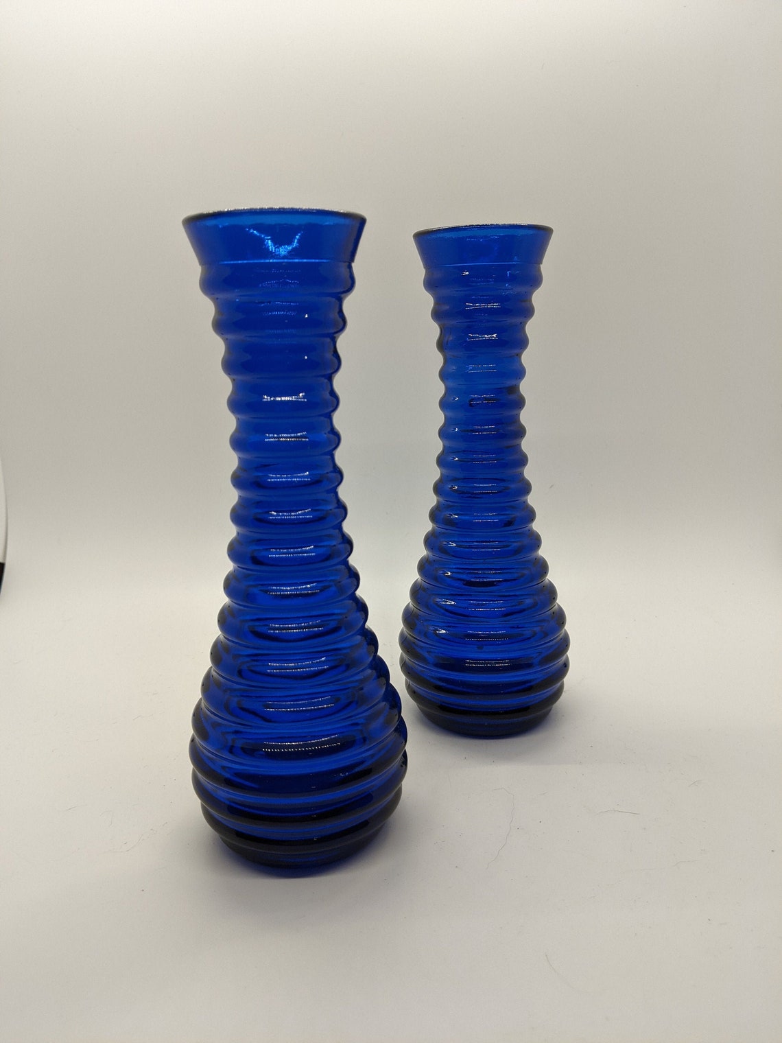 Pair of Cobalt Ribbed Vases Etsy