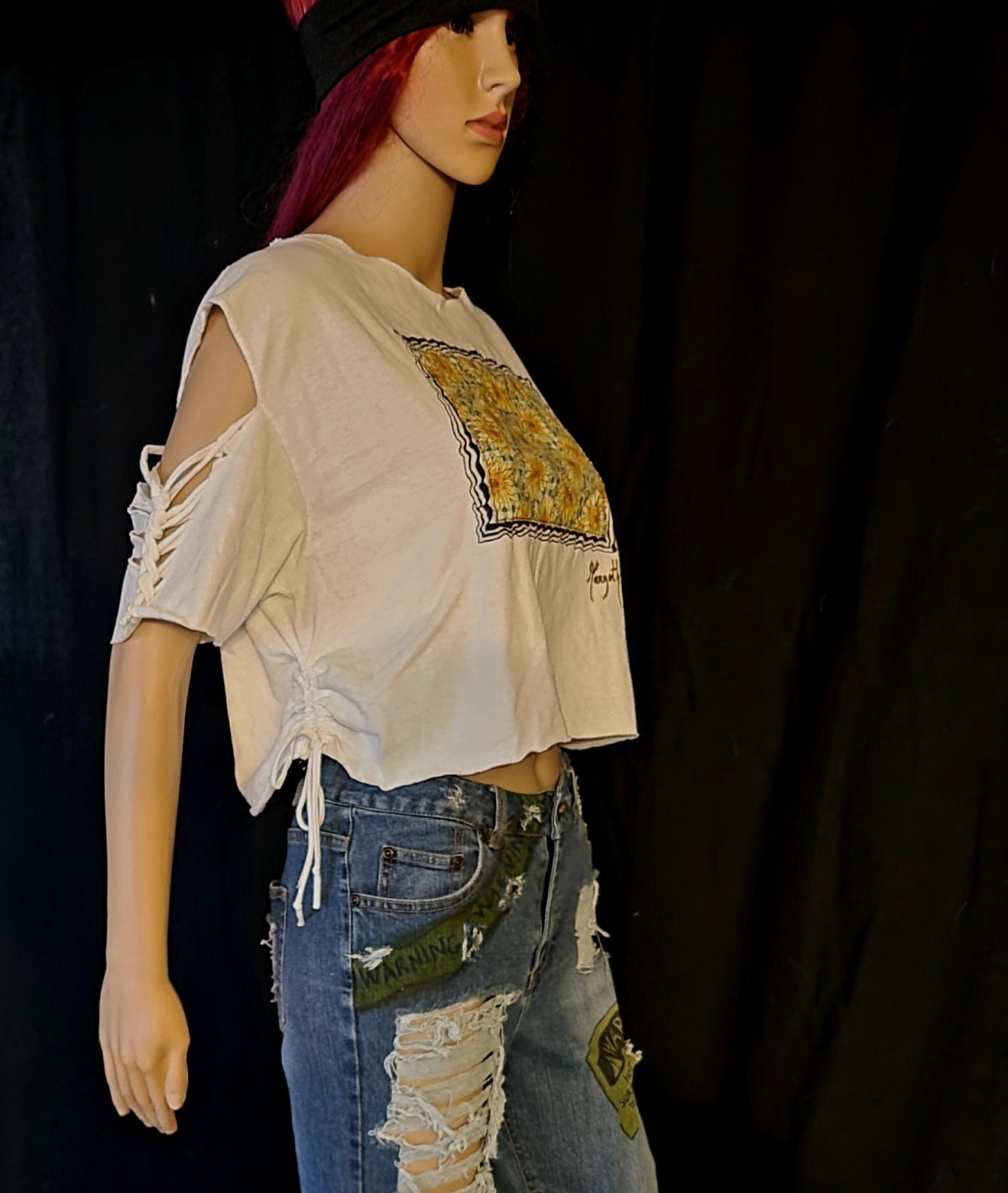 Crop Top.sunflowers.ripped.size M.exclusive Design.trending.retro ...