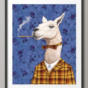 Posh Llama Animal Portrait | Art Print | Wall Art Decor 5x7, 8x10, 16x20